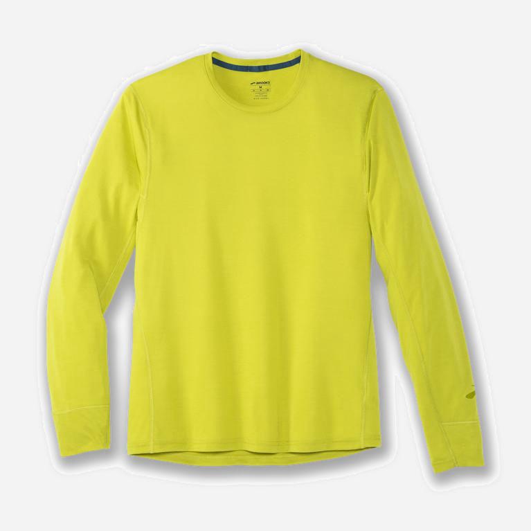 Brooks Distance Mens Long Sleeve Running Shirt - Bright Moss/Yellow - Philippines (382504KYZ)